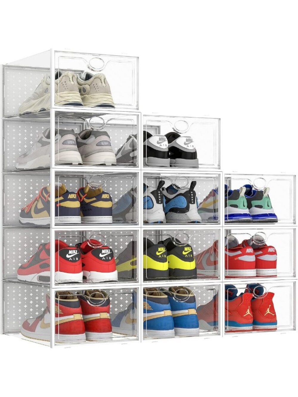 Clear Stackable Shoe Storage Boxes - XXL 12 Pack, Plastic Organizer for Shoes